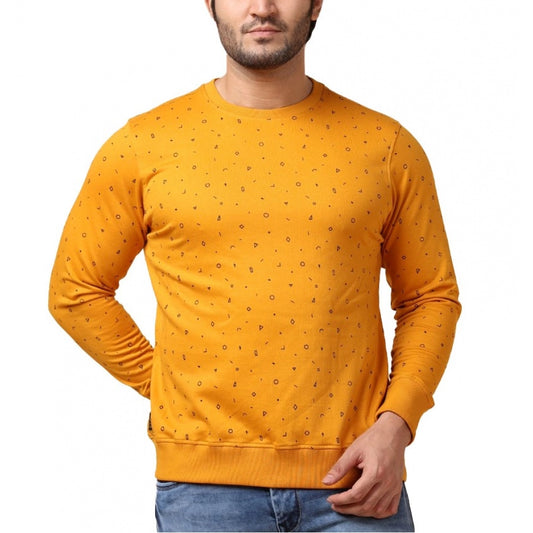 Clasymist Men's Casual Cotton Printed Round Neck Full Sleeve Sweat Shirt (Mustard)