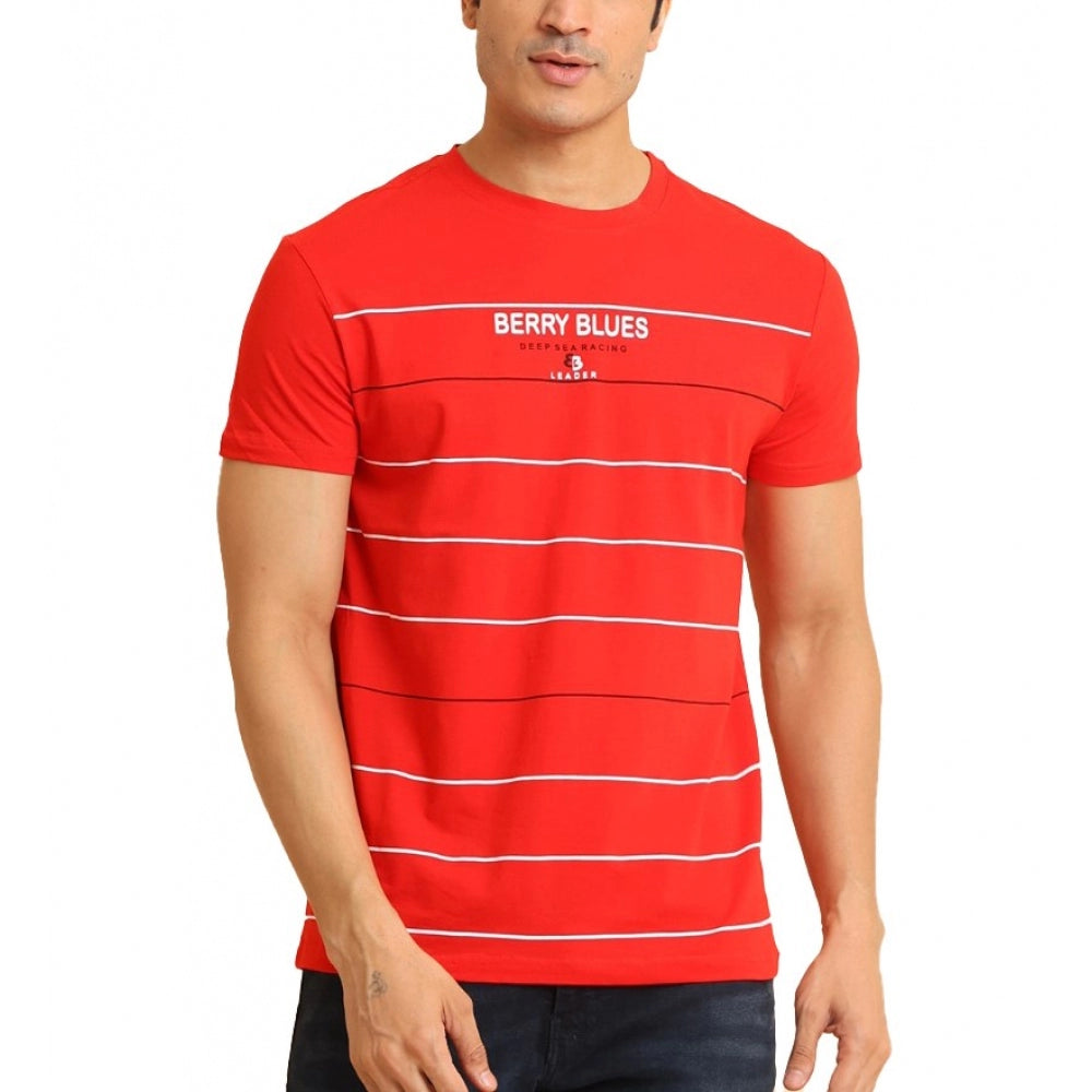 Clasymist Men's Casual Cotton Printed Round Neck Half Sleeve T-Shirt (Red)