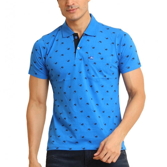 Clasymist Men's Casual Cotton Printed Polo Neck Half Sleeve T-Shirt (Blue)