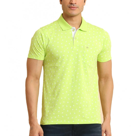 Clasymist Men's Casual Cotton Printed Polo Neck Half Sleeve T-Shirt (Green)