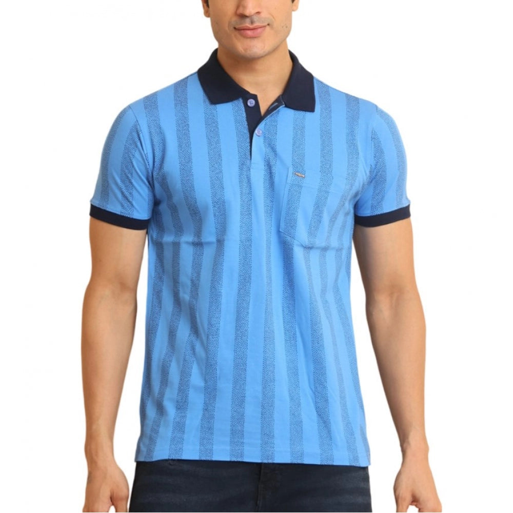 Clasymist Men's Casual Cotton Printed Polo Neck Half Sleeve T-Shirt (LightBlue)