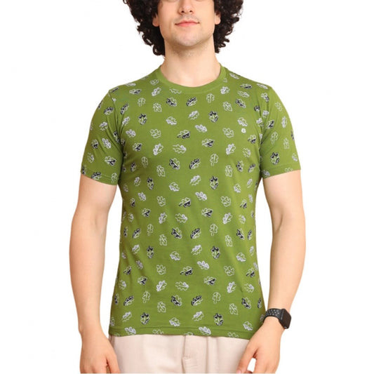 Clasymist Men's Casual Cotton Printed Round Neck Half Sleeve T-Shirt (Green)