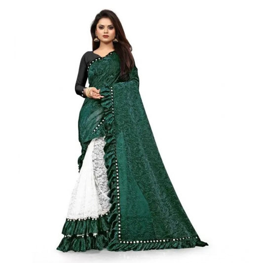 Clasymist Women's Silk With Mirror Lace Solid Saree With Unstitched Blouse (Green, 5-5 Mtrs)