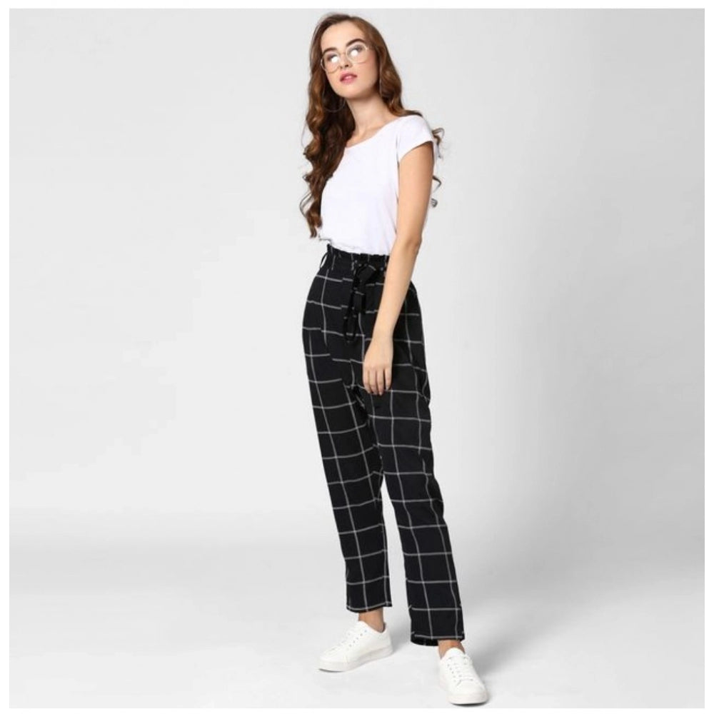 Clasymist Women's Polyester Checkered Elasticated Trousers (Black - White)