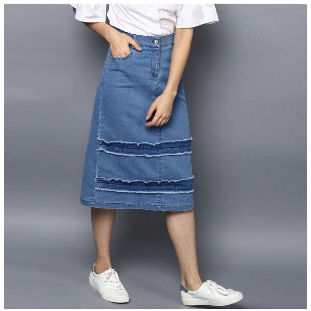 Clasymist Women's Denim Washed Buttoned Skirt (Blue)