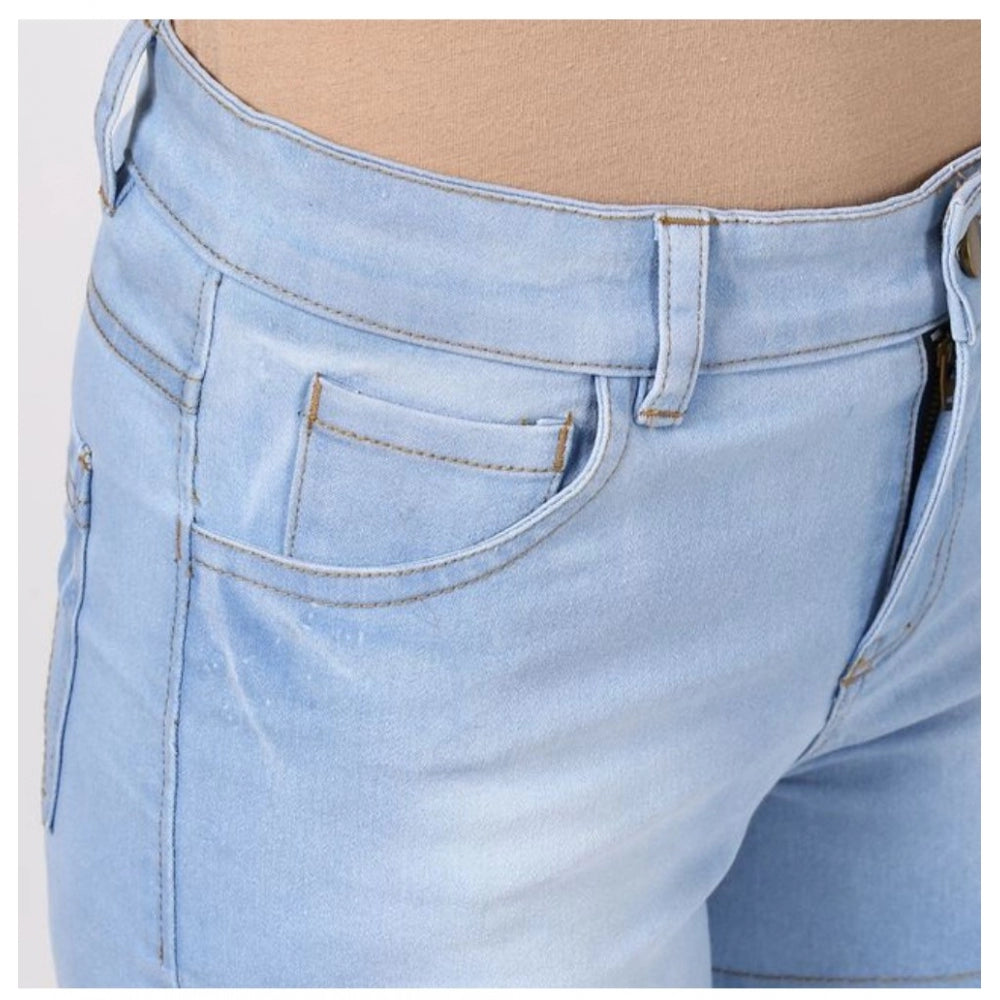 Clasymist Women's Denim Solid Buttoned Shorts (Blue)