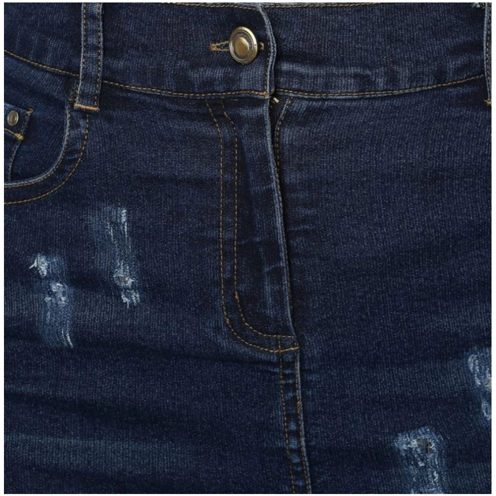 Clasymist Women's Denim Distressed Buttoned Skirt (Blue)