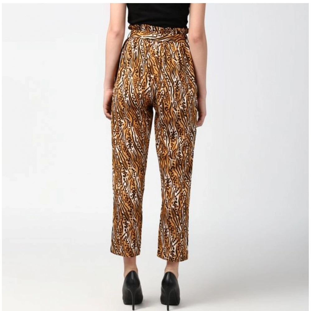 Clasymist Women's Polyester Animal Print Elasticated Trousers (Orange - Black)