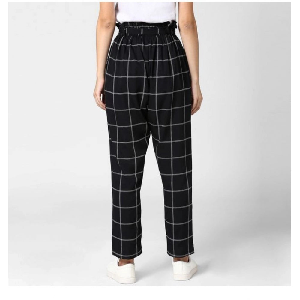 Clasymist Women's Polyester Checkered Elasticated Trousers (Black - White)