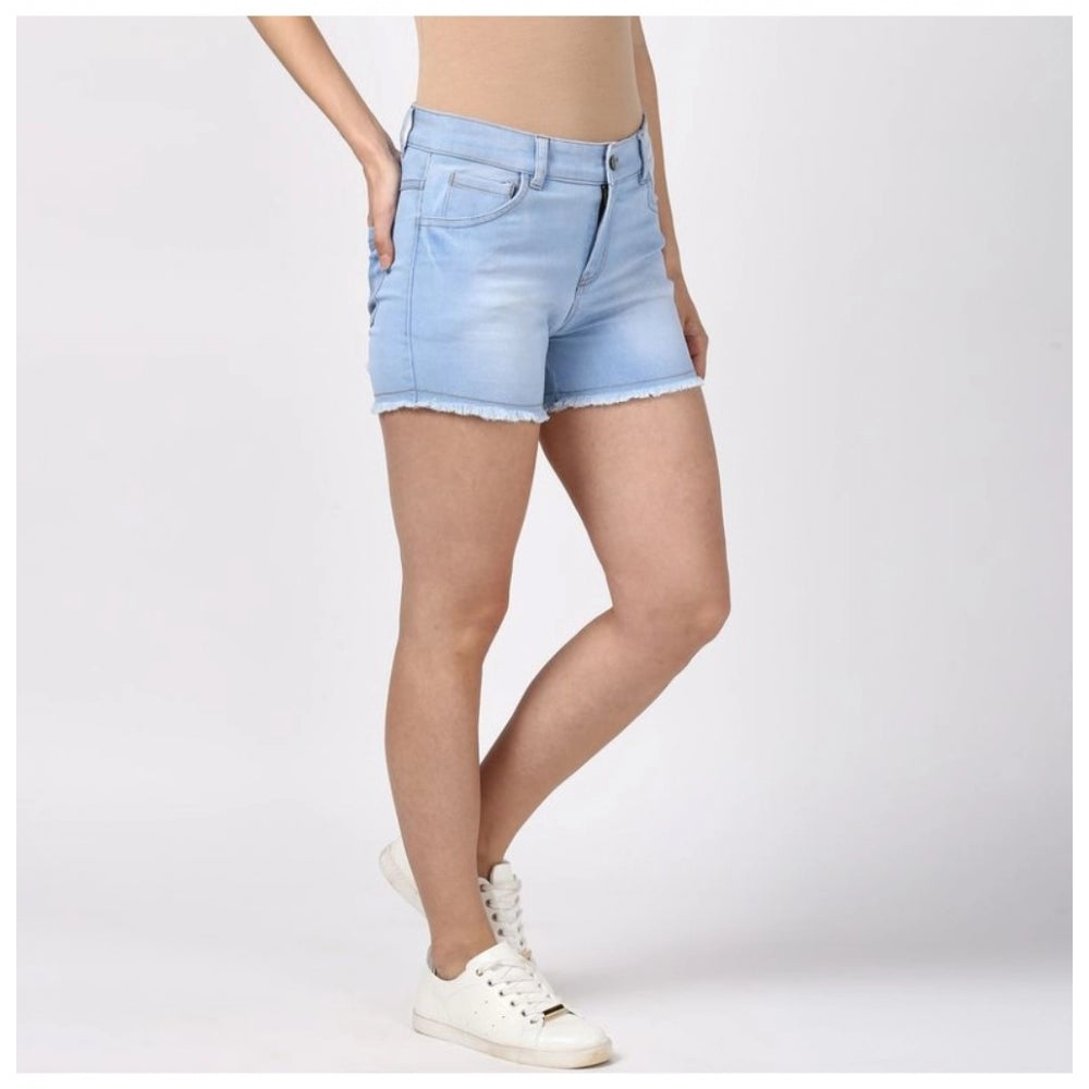 Clasymist Women's Denim Solid Buttoned Shorts (Blue)