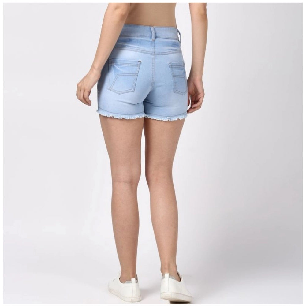 Clasymist Women's Denim Solid Buttoned Shorts (Blue)