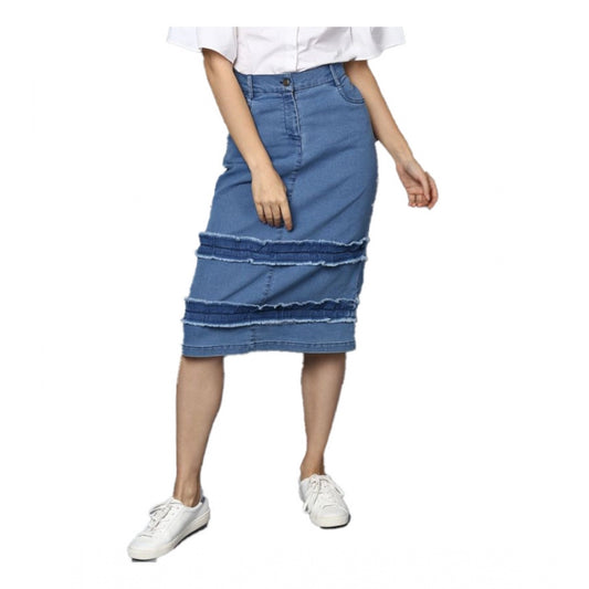 Clasymist Women's Denim Washed Buttoned Skirt (Blue)