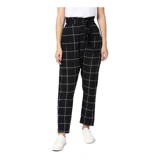 Clasymist Women's Polyester Checkered Elasticated Trousers (Black - White)