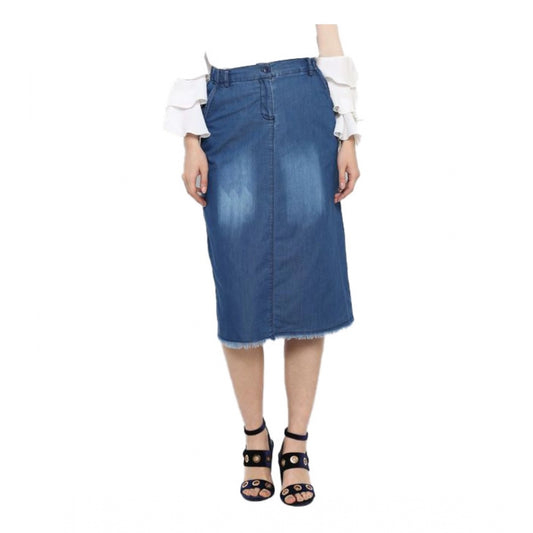 Clasymist Women's Denim Washed Buttoned Skirt (Blue)