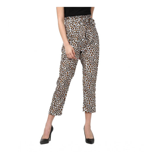 Clasymist Women's Polyester Animal Print Elasticated Trousers (White - Yellow)