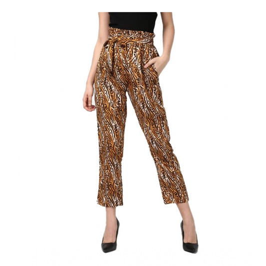 Clasymist Women's Polyester Animal Print Elasticated Trousers (Orange - Black)