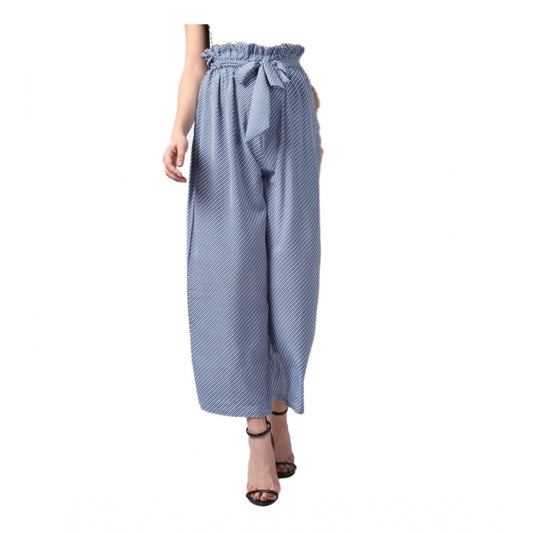 Clasymist Women's Polyester Striped Elasticated Trousers (Blue)