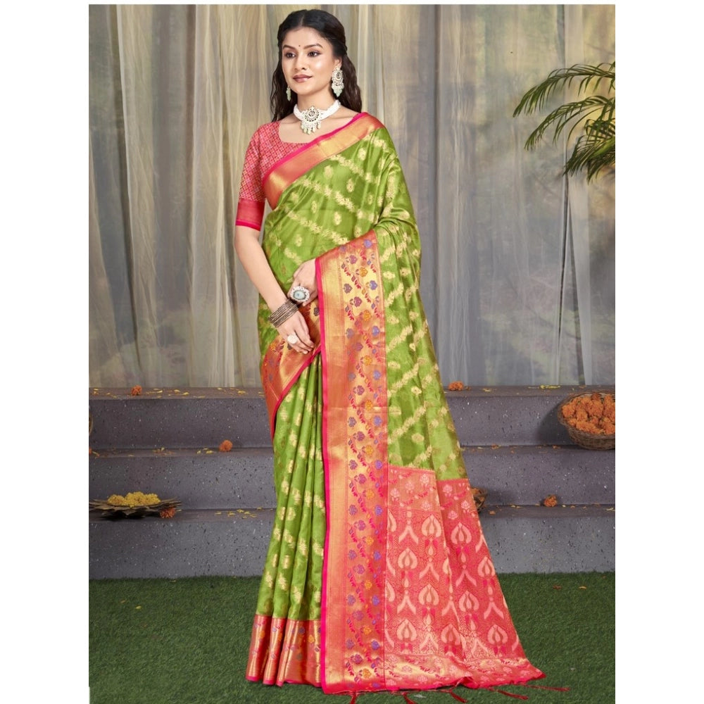 Clasymist Women's Silk Woven Design Saree With Unstitched Blouse 5.5Mtr (Green)