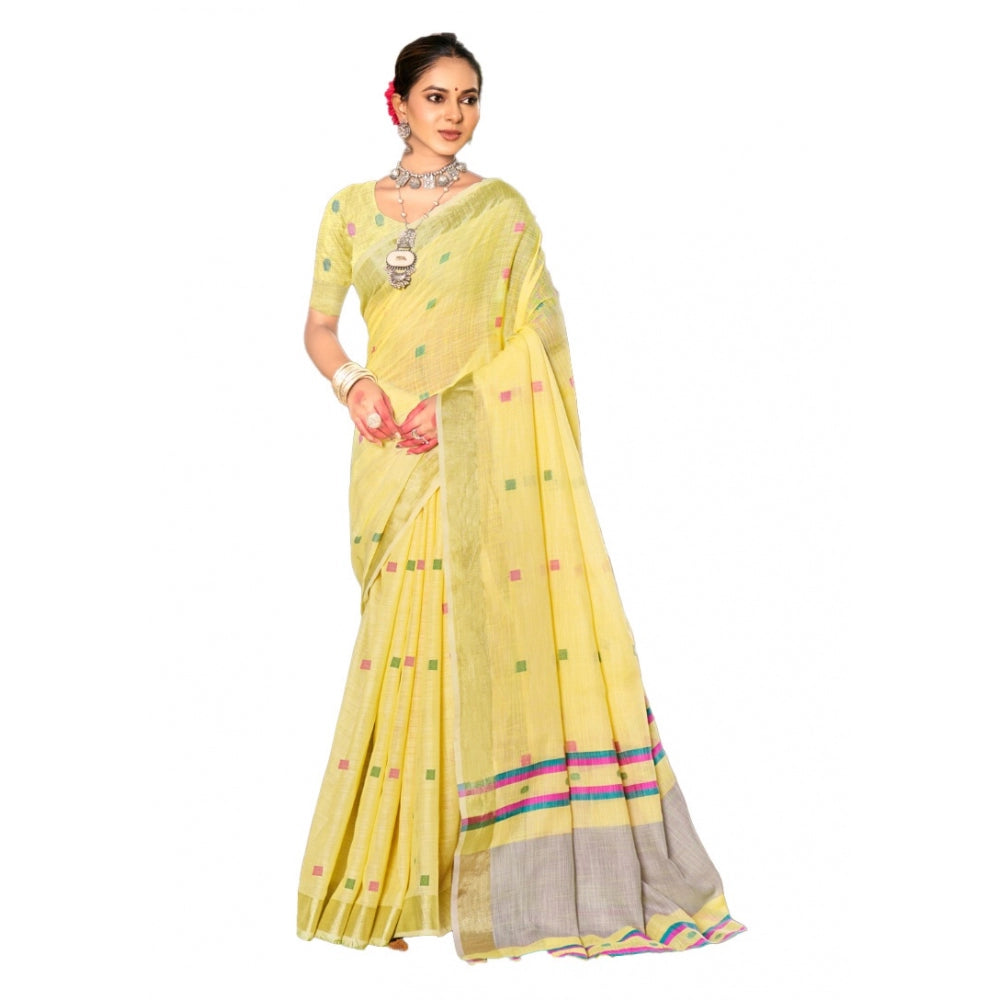 Clasymist Women's Cotton Printed Saree With Unstitched Blouse 5.5Mtr (Yellow)