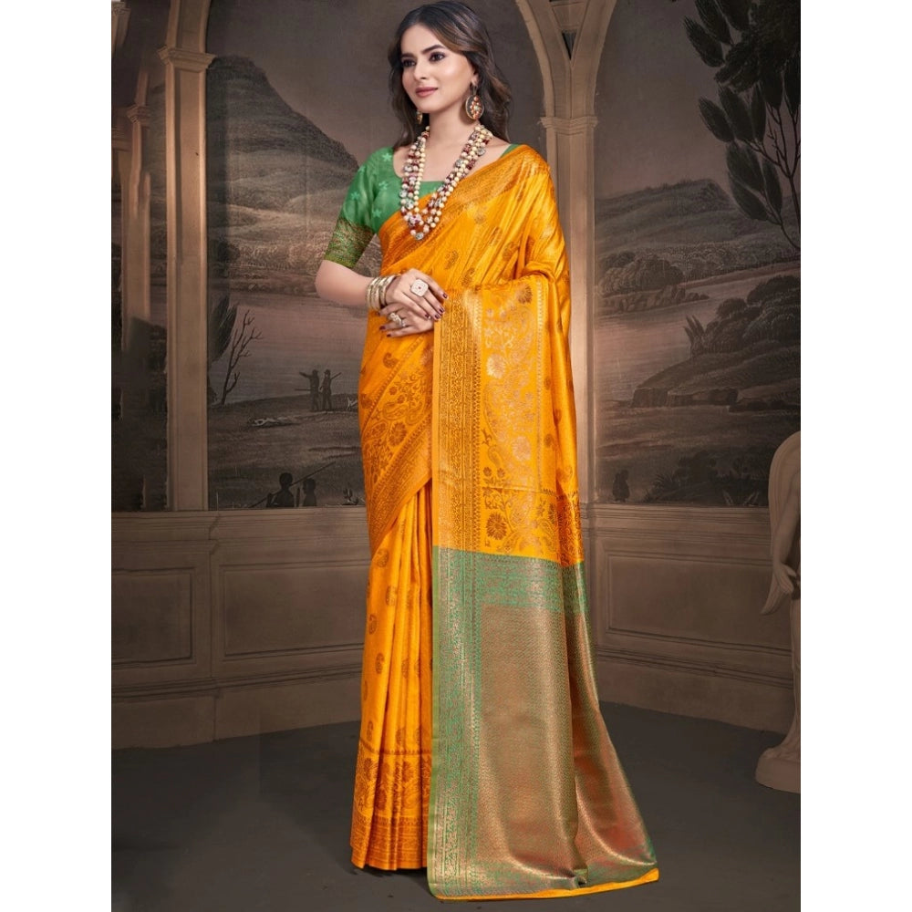 Clasymist Women's Silk Woven Design Saree With Unstitched Blouse 5.5Mtr (Yellow)