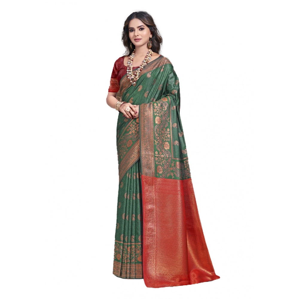 Clasymist Women's Silk Woven Design Saree With Unstitched Blouse 5.5Mtr (Green)