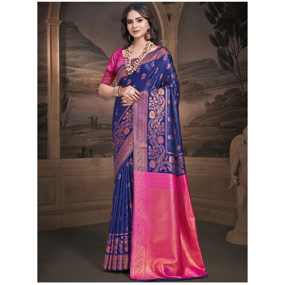 Clasymist Women's Silk Woven Design Saree With Unstitched Blouse 5.5Mtr (Blue)