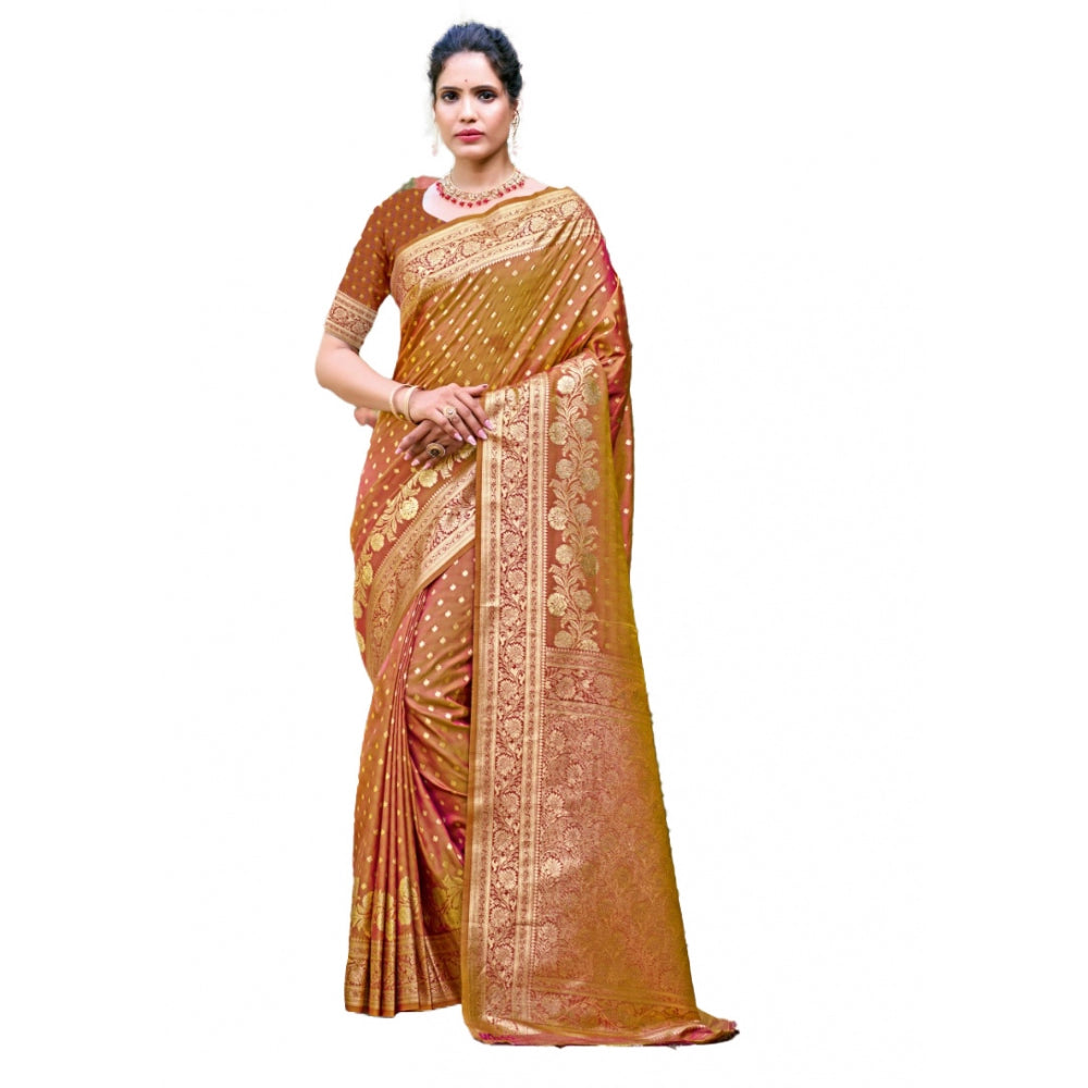 Clasymist Women's Silk Printed Saree With Unstitched Blouse 5.5Mtr (Brown)