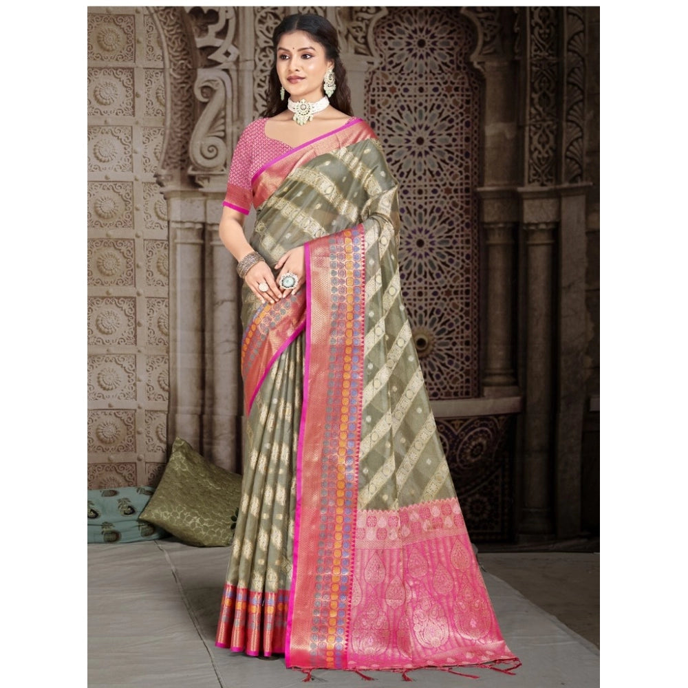 Clasymist Women's Silk Woven Design Saree With Unstitched Blouse 5.5Mtr (Grey)