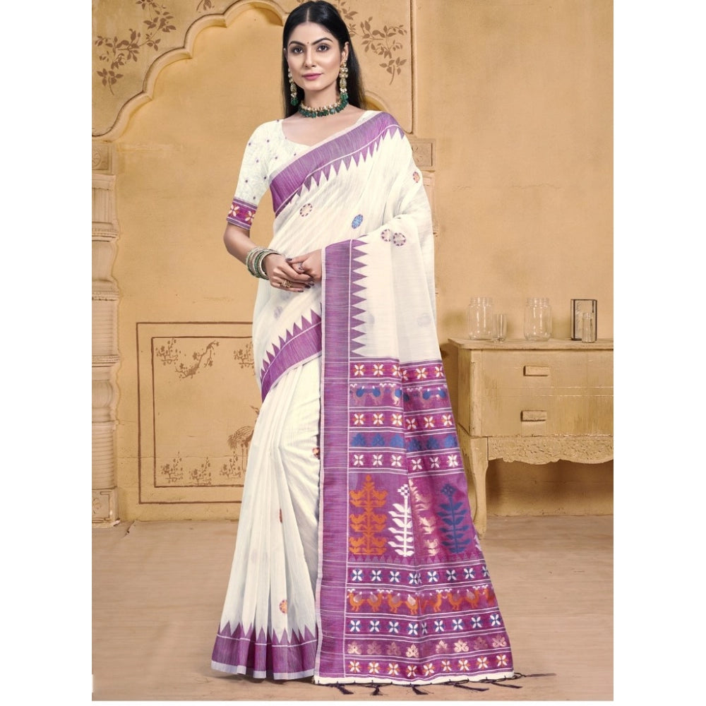 Clasymist Women's Cotton Printed Saree With Unstitched Blouse 5.5Mtr (Lavender)