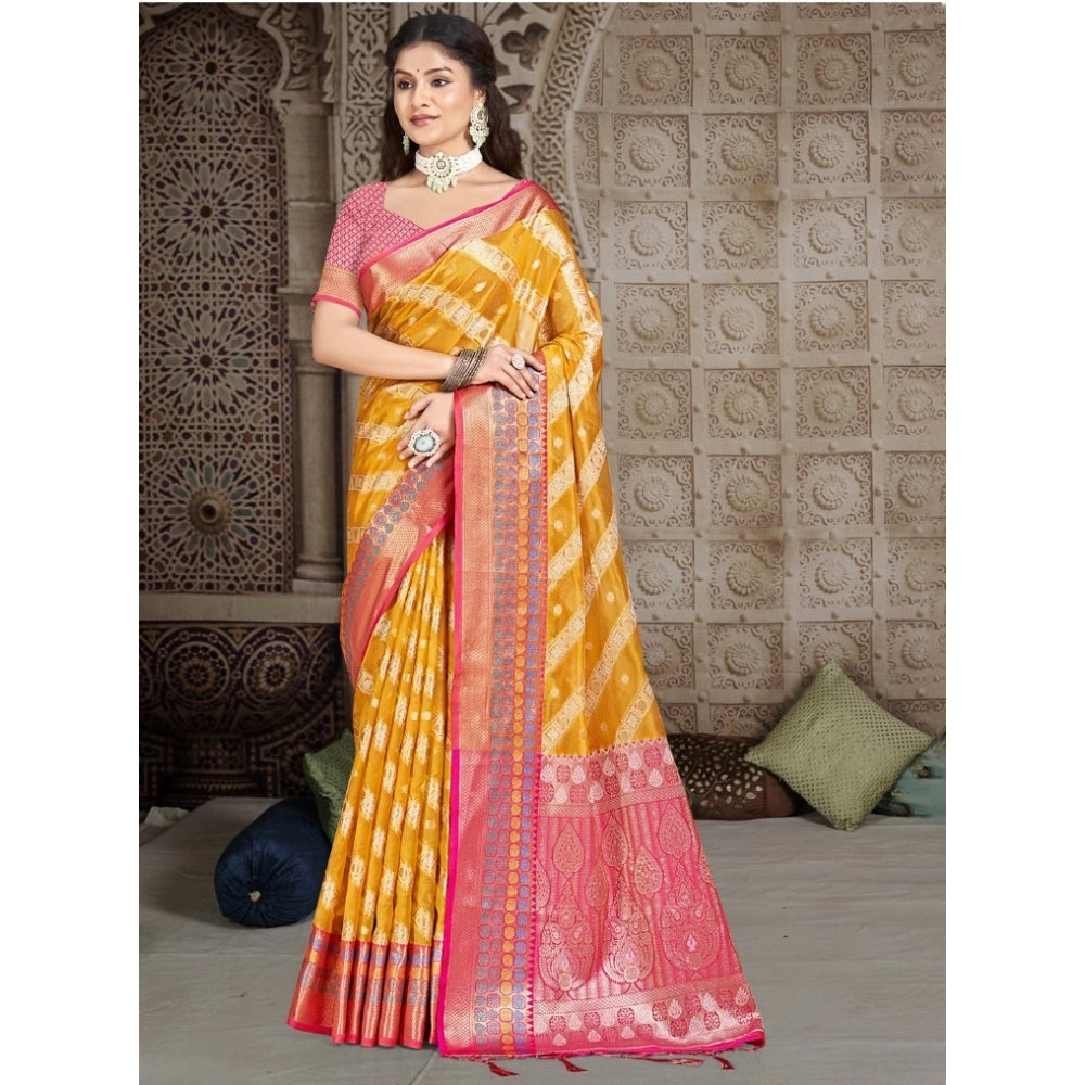 Clasymist Women's Silk Woven Design Saree With Unstitched Blouse 5.5Mtr (Mustard)