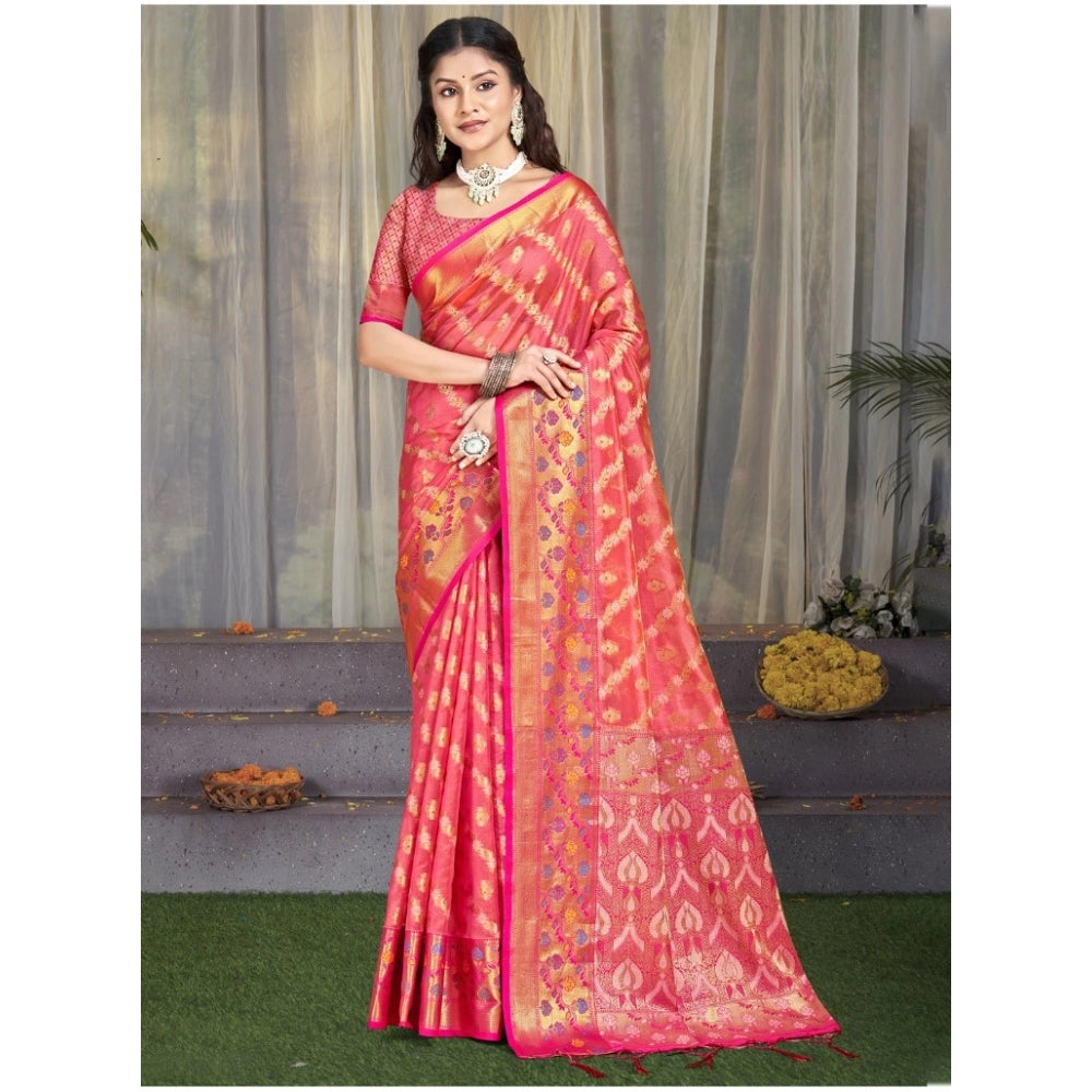 Clasymist Women's Silk Woven Design Saree With Unstitched Blouse 5.5Mtr (Pink)