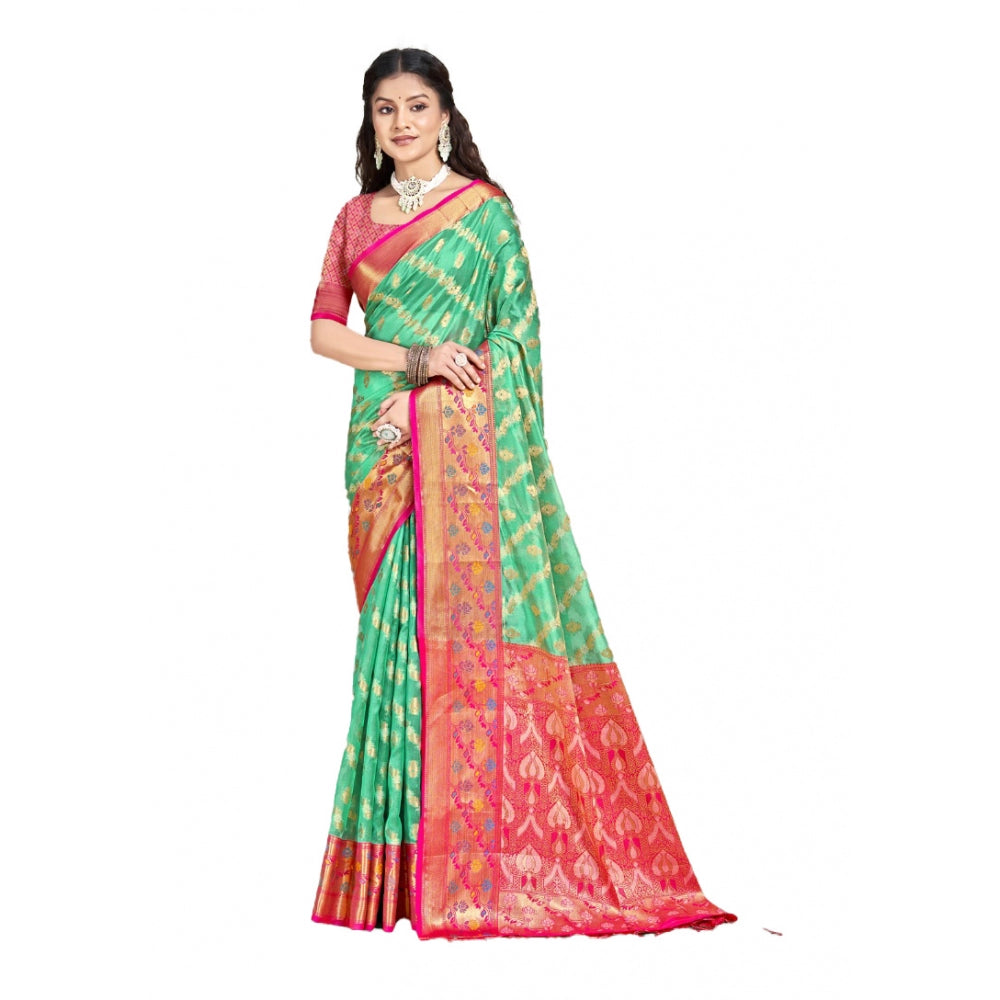 Clasymist Women's Silk Woven Design Saree With Unstitched Blouse 5.5Mtr (Green)