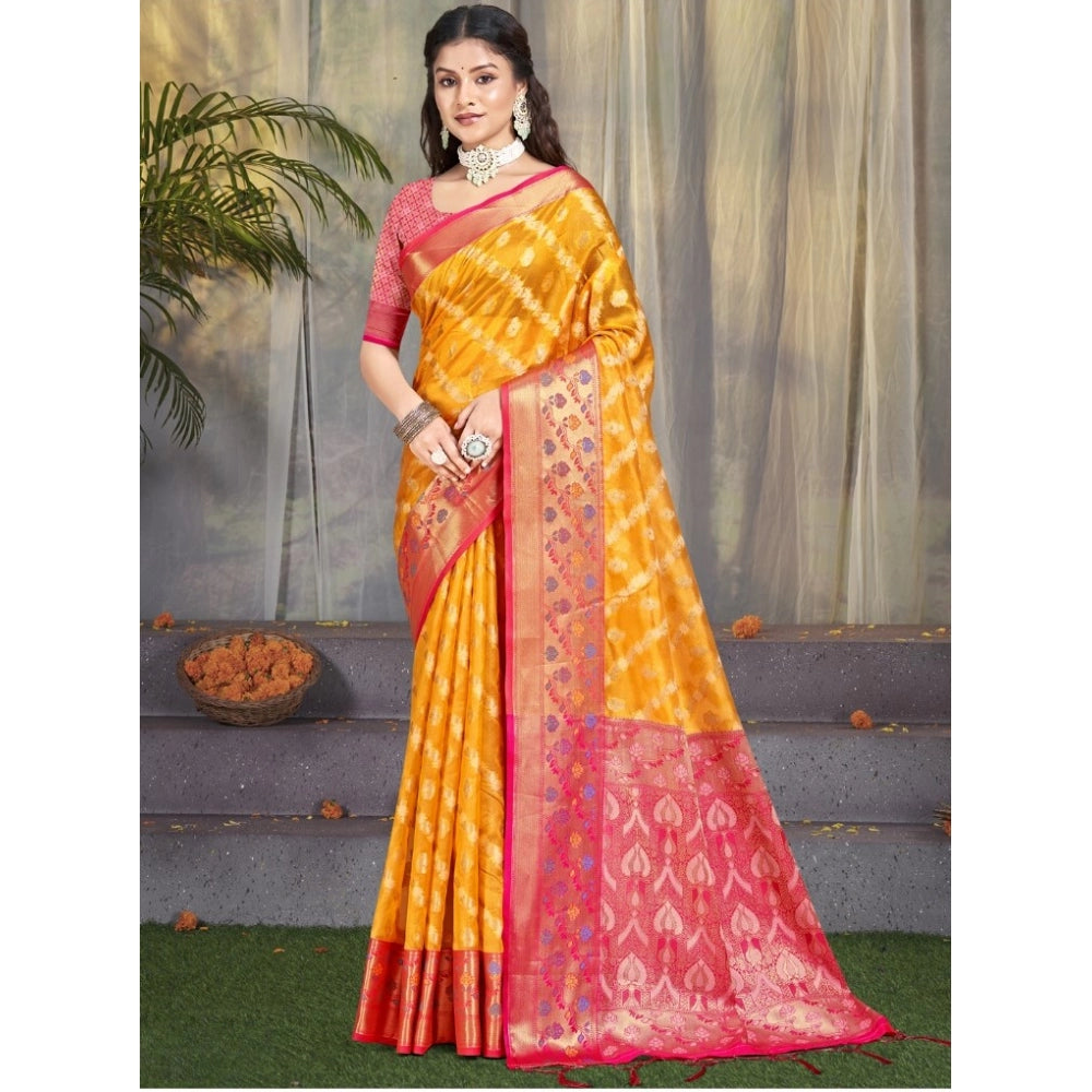 Clasymist Women's Silk Woven Design Saree With Unstitched Blouse 5.5Mtr (Yellow)