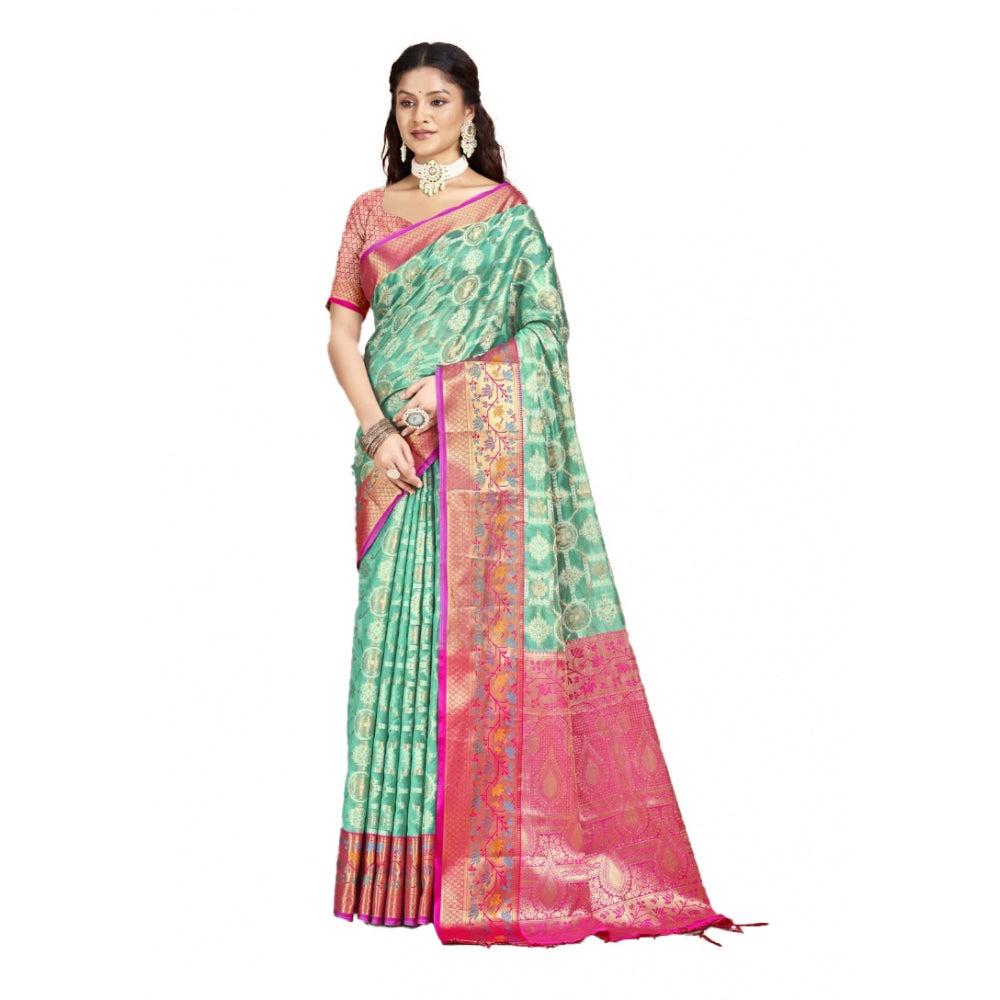 Clasymist Women's Silk Woven Design Saree With Unstitched Blouse 5.5Mtr (Green)