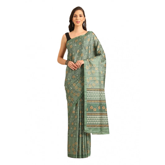 Clasymist Women's Cotton Printed Saree With Unstitched Blouse 5.5Mtr (Green)