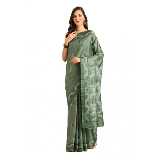 Clasymist Women's Cotton Printed Saree With Unstitched Blouse 5.5Mtr (Green)