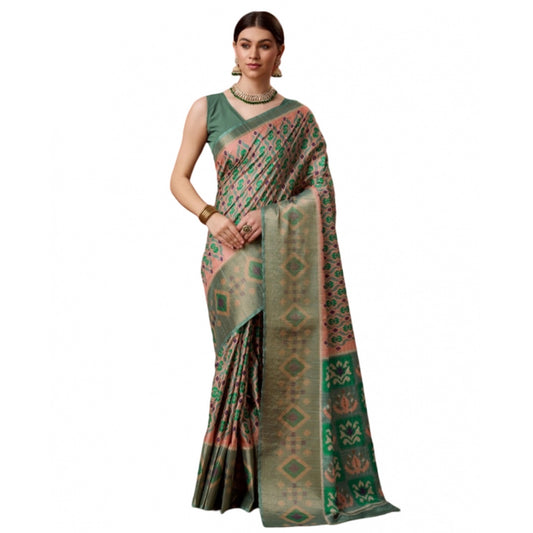 Clasymist Women's Cotton Printed Saree With Unstitched Blouse 5.5Mtr (Green)