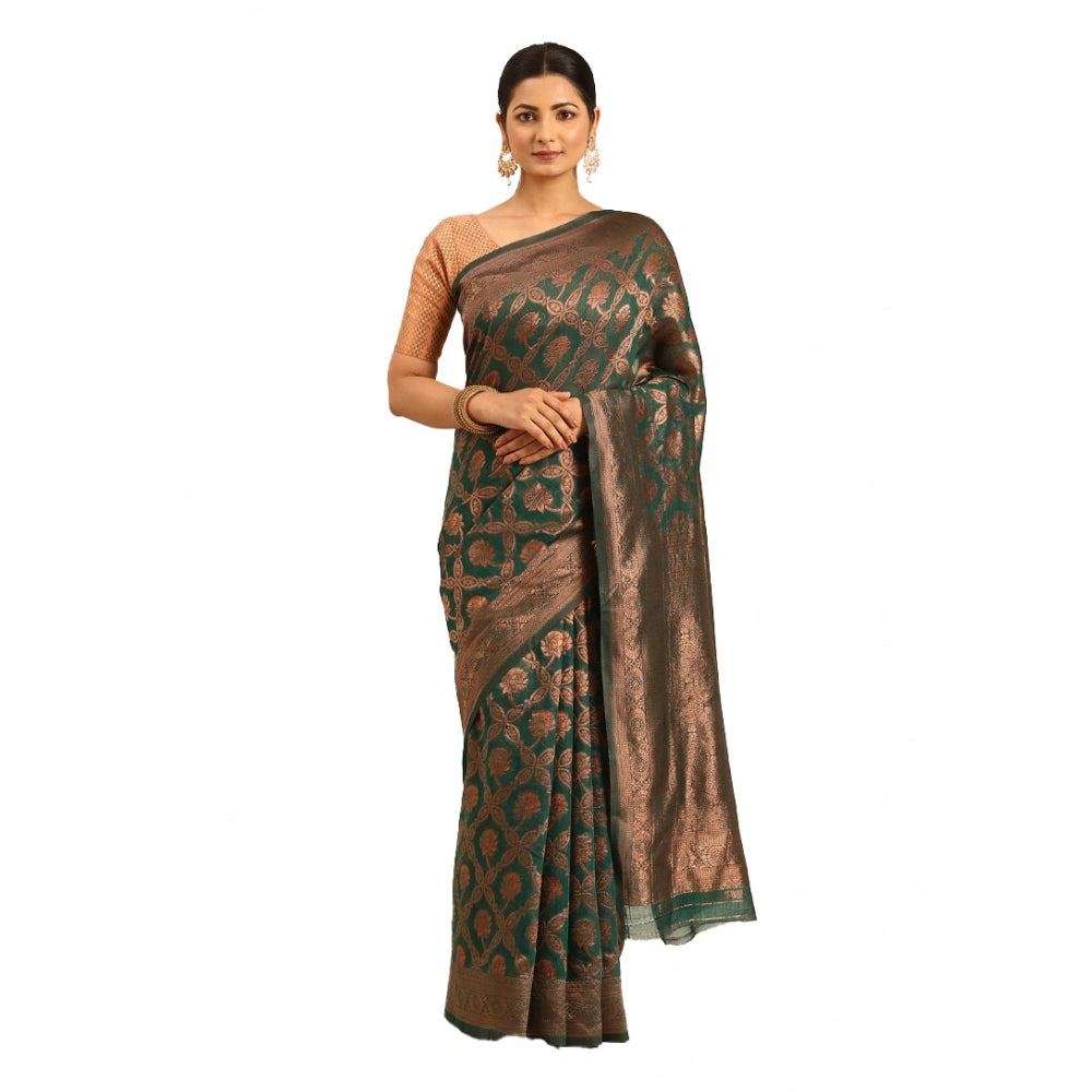 Clasymist Women's Cotton Woven Design Saree With Unstitched Blouse 5.5Mtr (Green)