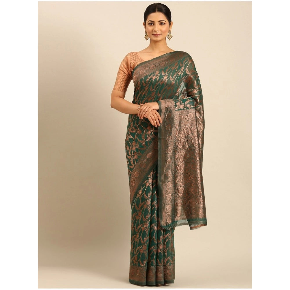 Clasymist Women's Cotton Woven Design Saree With Unstitched Blouse 5.5Mtr (Green)