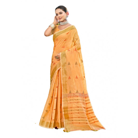 Clasymist Women's Cotton Printed Saree With Unstitched Blouse 5.5Mtr (Orange)