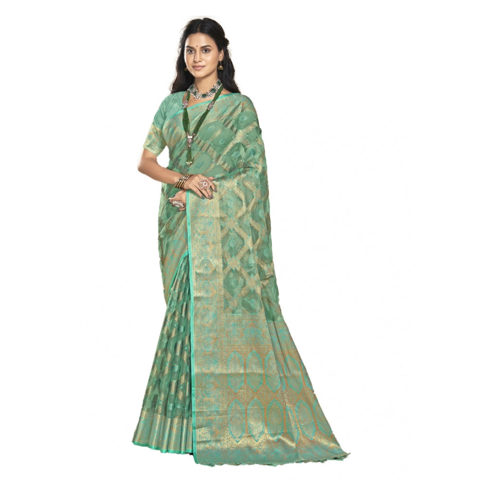 Clasymist Women's Organza Woven Design Saree With Unstitched Blouse 5.5Mtr (Green)