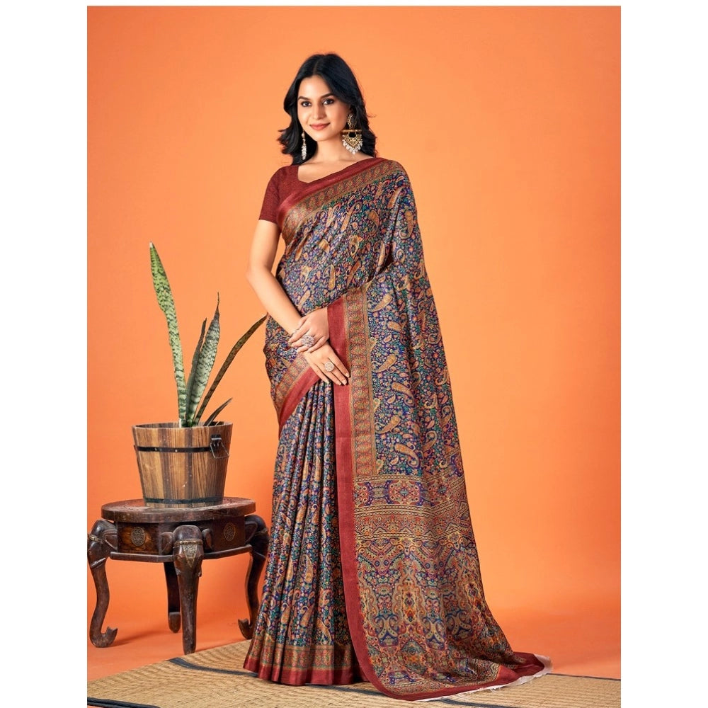 Clasymist Women's Polyester Printed Saree With Unstitched Blouse 5.5Mtr (Grey)