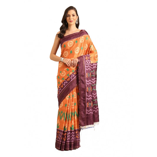 Clasymist Women's Cotton Printed Saree With Unstitched Blouse 5.5Mtr (Orange)