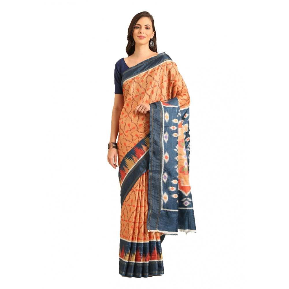 Clasymist Women's Cotton Printed Saree With Unstitched Blouse 5.5Mtr (Mustard)