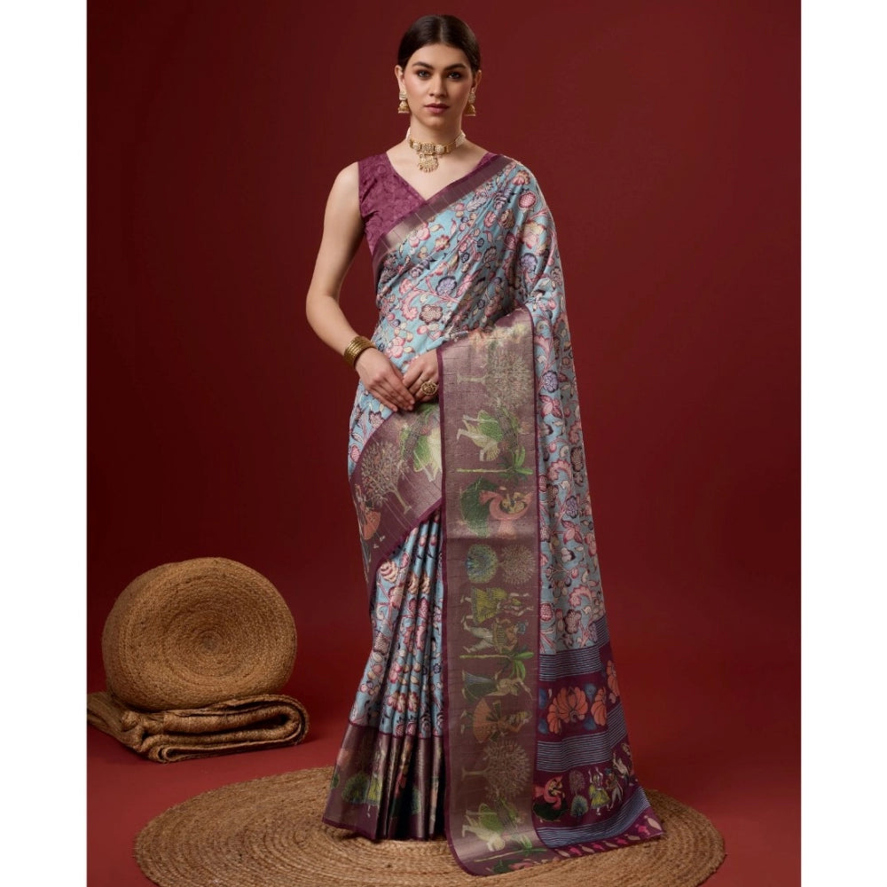 Clasymist Women's Cotton Printed Saree With Unstitched Blouse 5.5Mtr (Multicolor)