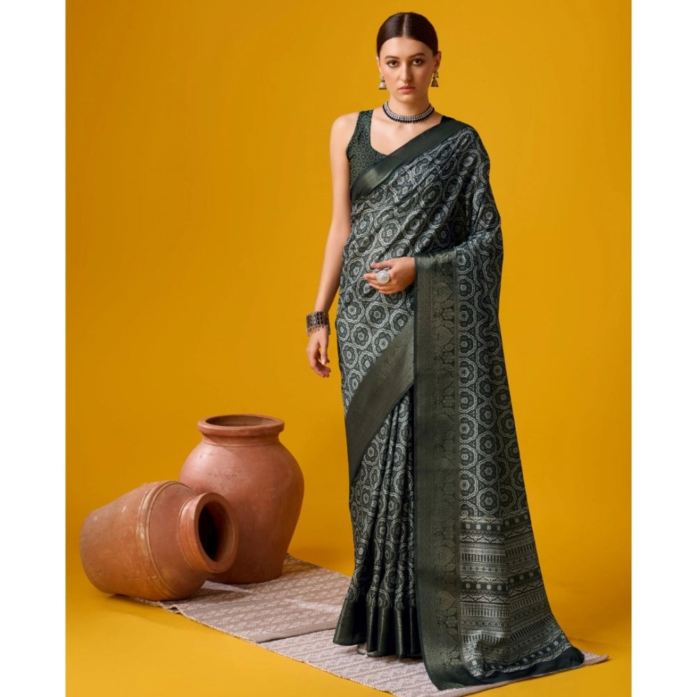 Clasymist Women's Cotton Printed Saree With Unstitched Blouse 5.5Mtr (Black)