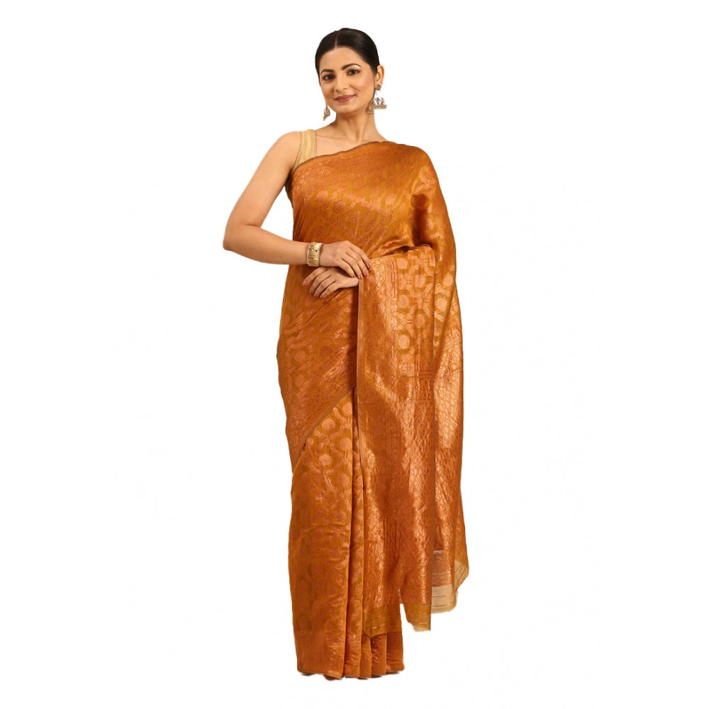 Clasymist Women's Cotton Woven Design Saree With Unstitched Blouse 5.5Mtr (Mustard)