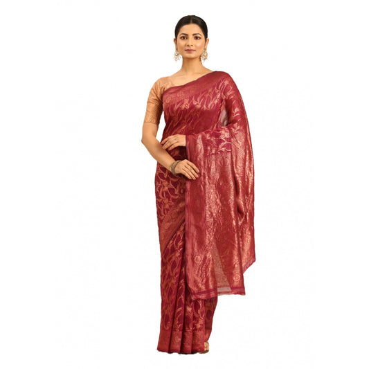 Clasymist Women's Cotton Woven Design Saree With Unstitched Blouse 5.5Mtr (Magenta)