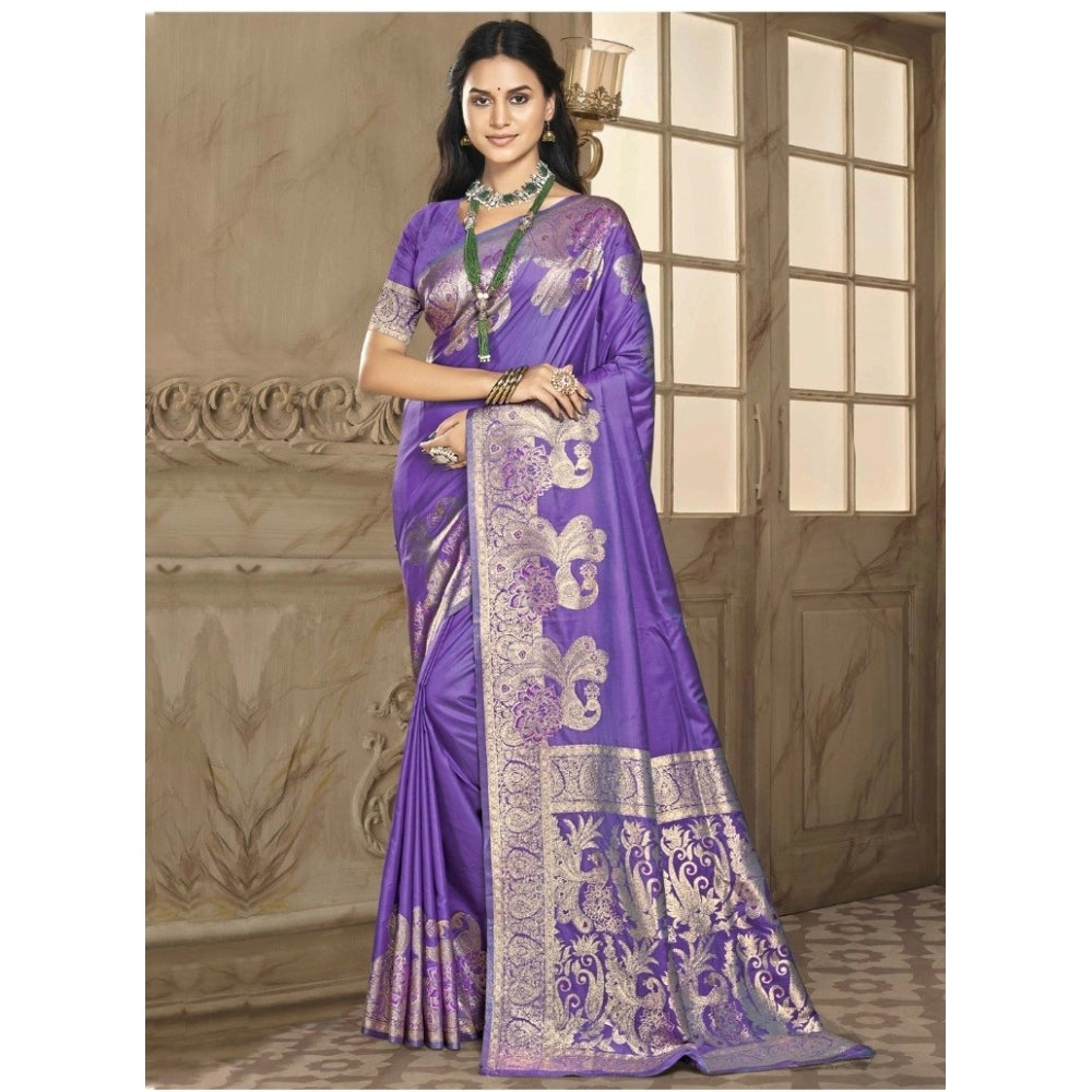 Clasymist Women's Silk Woven Design Saree With Unstitched Blouse 5.5Mtr (Lavender)