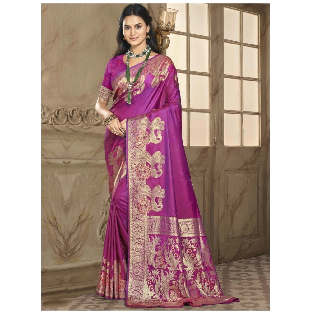 Clasymist Women's Silk Woven Design Saree With Unstitched Blouse 5.5Mtr (Pink)